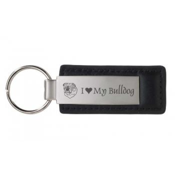 Stitched Leather and Metal Keychain  - I Love My Bull Dog