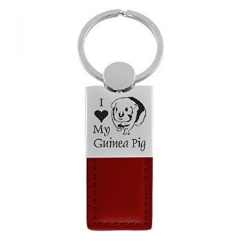 Modern Leather and Metal Keychain  - I Love My Guinea Pig