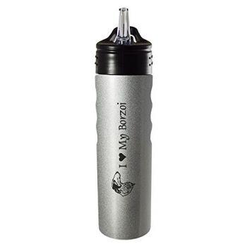24 oz Stainless Steel Sports Water Bottle  - I Love My Borzoi