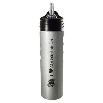 24 oz Stainless Steel Sports Water Bottle  - I Love My Pomeranian