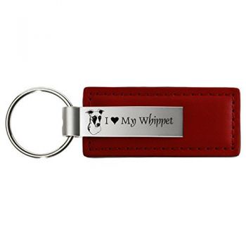 Stitched Leather and Metal Keychain  - I Love My Whippet