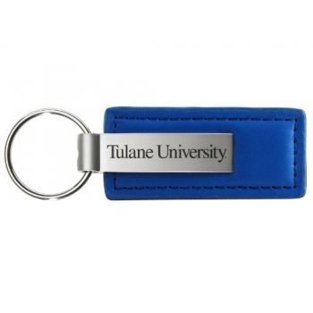 Stitched Leather and Metal Keychain - Tulane Pelicans