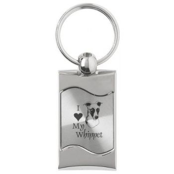 Keychain Fob with Wave Shaped Inlay  - I Love My Whippet