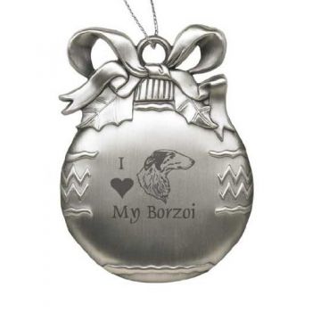 Pewter Christmas Bulb Ornament  - I Love My Borzoi