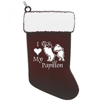 Pewter Stocking Christmas Ornament  - I Love My Papillon