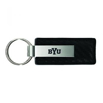 Carbon Fiber Styled Leather and Metal Keychain - BYU Cougars