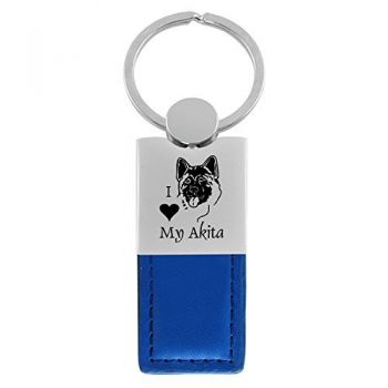 Modern Leather and Metal Keychain  - I Love My Akita