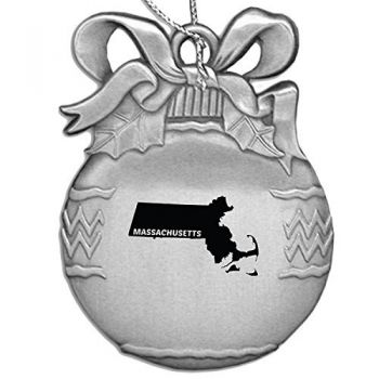 Pewter Christmas Bulb Ornament - Massachusetts State Outline - Massachusetts State Outline