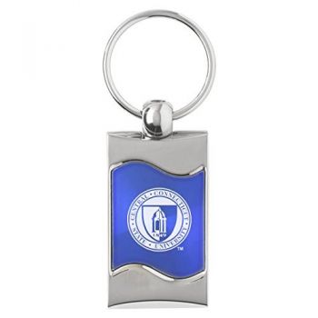 Keychain Fob with Wave Shaped Inlay - Central Connecticut Blue Devils