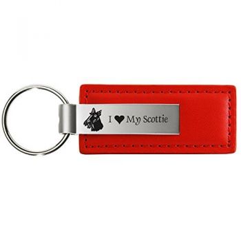 Stitched Leather and Metal Keychain  - I Love My Scottish Terrier