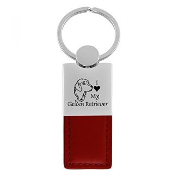 Modern Leather and Metal Keychain  - I Love My Golden Retriever