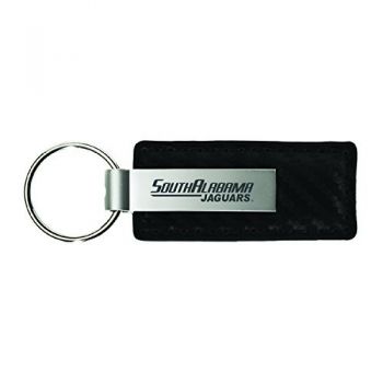 Carbon Fiber Styled Leather and Metal Keychain - South Alabama Jaguars