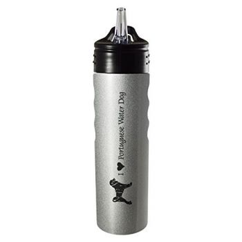 24 oz Stainless Steel Sports Water Bottle  - I Love My Portuguese Water Dog