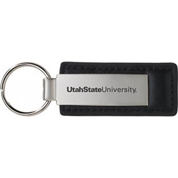 Stitched Leather and Metal Keychain - Utah State Aggies