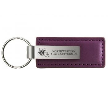 Stitched Leather and Metal Keychain - Northwestern State Demons