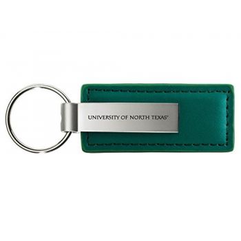 Stitched Leather and Metal Keychain - North Texas Mean Green