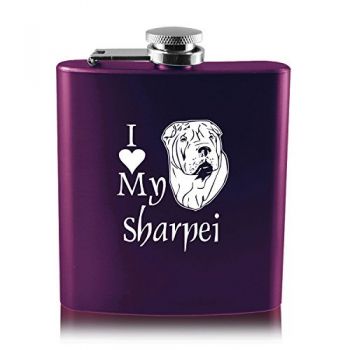 6 oz Stainless Steel Hip Flask  - I Love My Sharpei