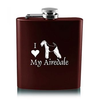 6 oz Stainless Steel Hip Flask  - I Love My Airedale