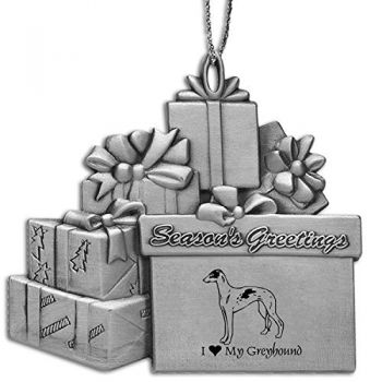 Pewter Gift Display Christmas Tree Ornament  - I Love My Greyhound