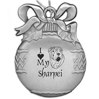 Pewter Christmas Bulb Ornament  - I Love My Sharpei