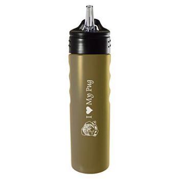 24 oz Stainless Steel Sports Water Bottle  - I Love My Pug