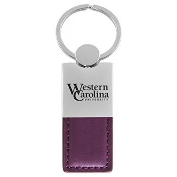 Modern Leather and Metal Keychain - Western Carolina Catamounts