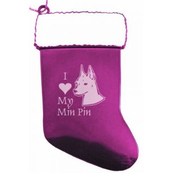 Pewter Stocking Christmas Ornament  - I Love My Miniature Pinscher