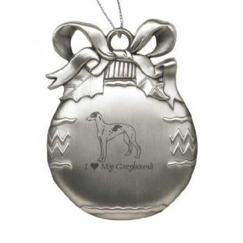Pewter Christmas Bulb Ornament  - I Love My Greyhound