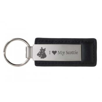 Stitched Leather and Metal Keychain  - I Love My Scottish Terrier
