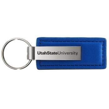 Stitched Leather and Metal Keychain - Utah State Aggies