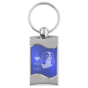 Keychain Fob with Wave Shaped Inlay  - I Love My Cavalier King Charles