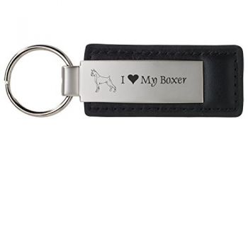 Stitched Leather and Metal Keychain  - I Love My Boxer