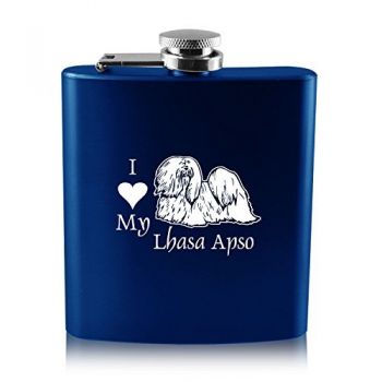 6 oz Stainless Steel Hip Flask  - I Love My Lhasa Apso