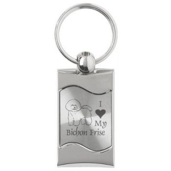 Keychain Fob with Wave Shaped Inlay  - I Love My Bichon Frise