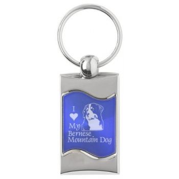 Keychain Fob with Wave Shaped Inlay  - I Love My Bernese Mountain Dog
