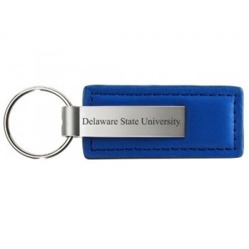 Stitched Leather and Metal Keychain - Delaware State Hornets