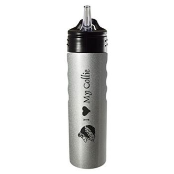 24 oz Stainless Steel Sports Water Bottle  - I Love My Collie