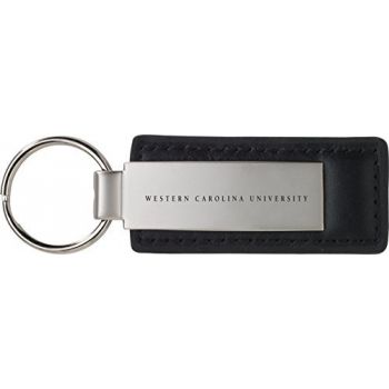 Stitched Leather and Metal Keychain - Western Carolina Catamounts