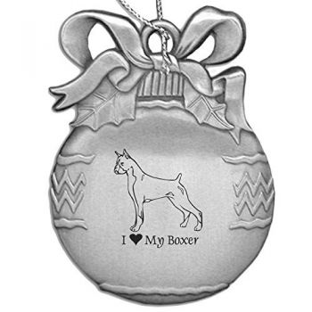 Pewter Christmas Bulb Ornament  - I Love My Boxer