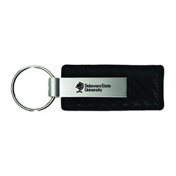 Carbon Fiber Styled Leather and Metal Keychain - Delaware State Hornets