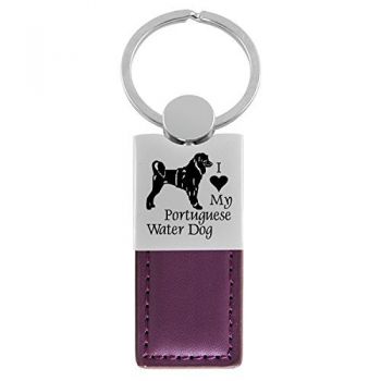 Modern Leather and Metal Keychain  - I Love My Portuguese Water Dog