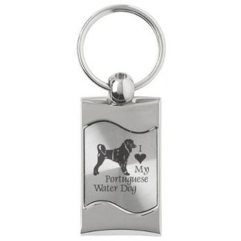 Keychain Fob with Wave Shaped Inlay  - I Love My Portuguese Water Dog