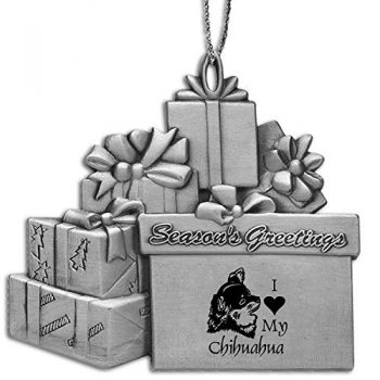 Pewter Gift Display Christmas Tree Ornament  - I Love My Chihuahua