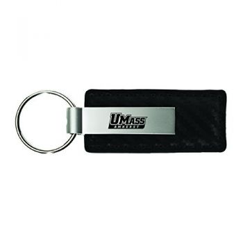 Carbon Fiber Styled Leather and Metal Keychain - UMass Amherst