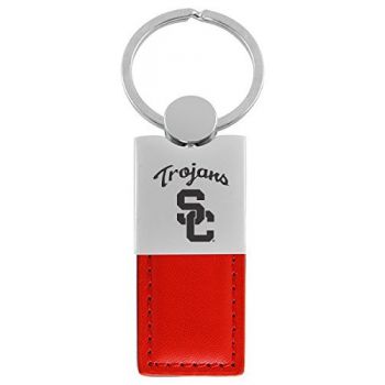 Modern Leather and Metal Keychain - USC Trojans