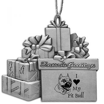 Pewter Gift Display Christmas Tree Ornament  - I Love My Pit Bull
