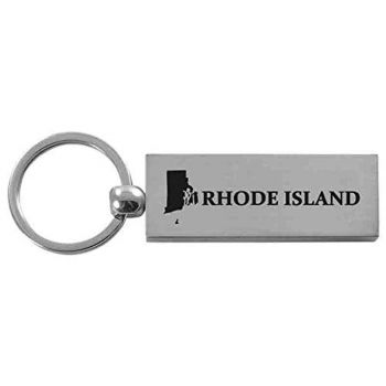 Brushed Steel Keychain - Rhode Island State Outline - Rhode Island State Outline