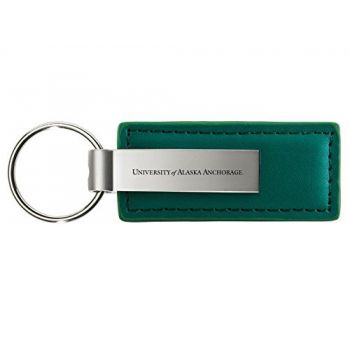 Stitched Leather and Metal Keychain - Alaska Anchorage 