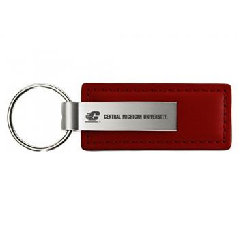 Stitched Leather and Metal Keychain - Central Michigan Chippewas