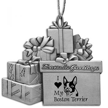 Pewter Gift Display Christmas Tree Ornament  - I Love My Boston Terrier